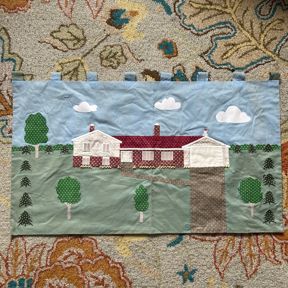 Vintage Folk Art Hand Crafted Fabric Wall Hanging Classic Americana Bucolic